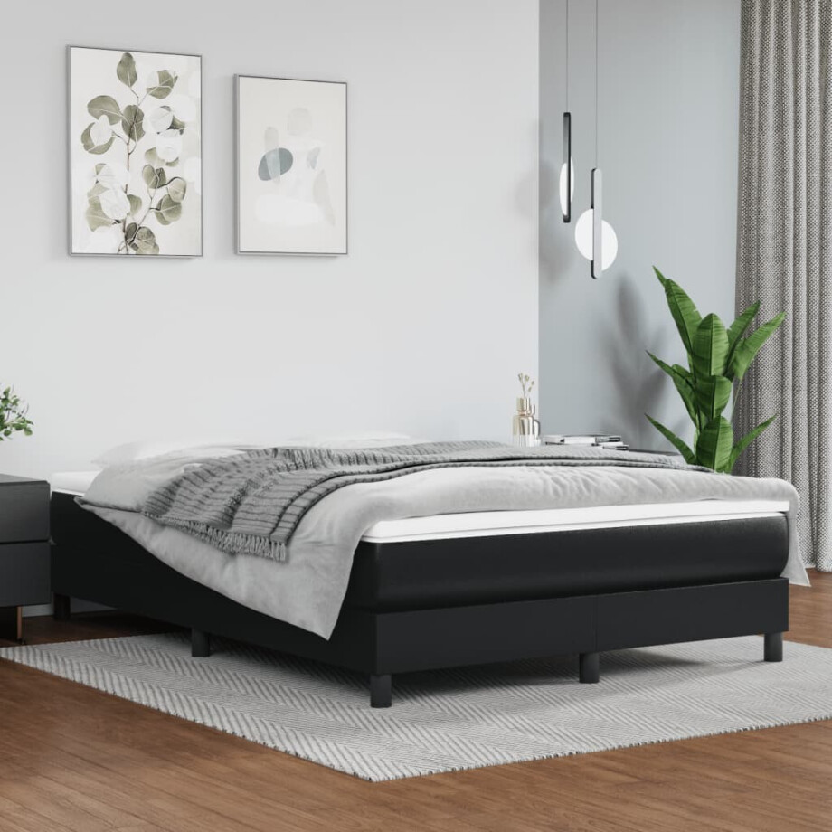 vidaXL Boxspring bed kunstleer zwart 140x190 cm vidaXL Boxspring bed kunstleer zwart 140x190 cm afbeelding 1
