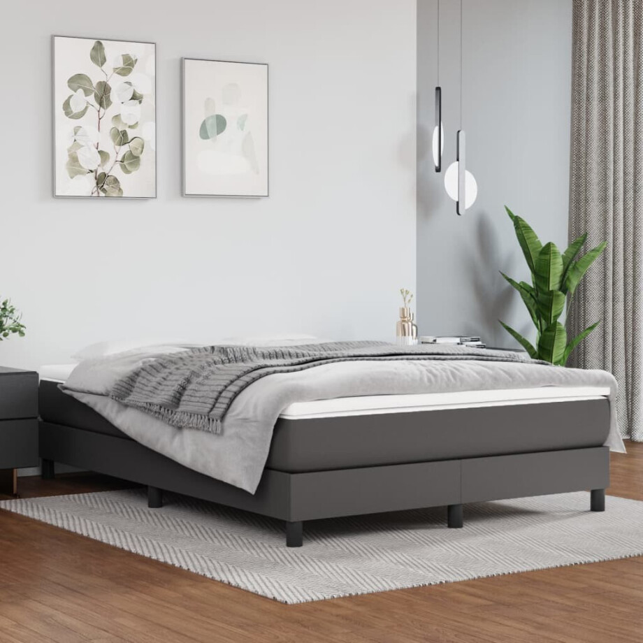 vidaXL Boxspring bed kunstleer grijs 140x190 cm afbeelding 1