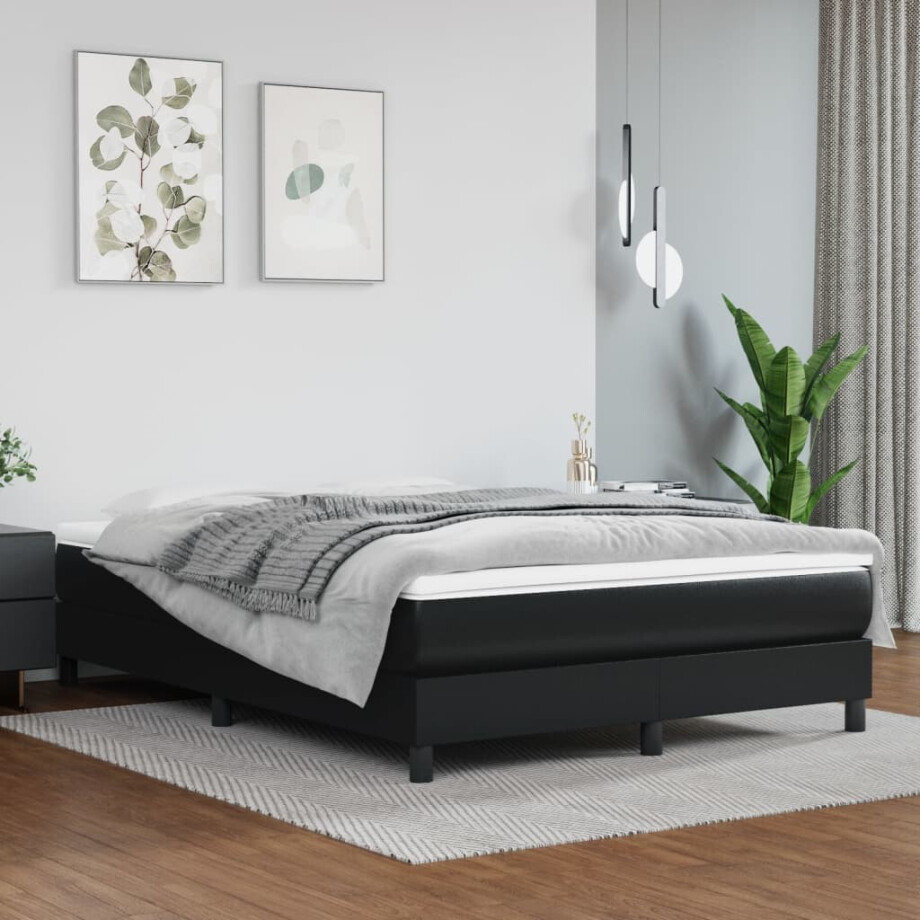 vidaXL Boxspring bed kunstleer zwart 140x200 cm vidaXL Boxspring bed kunstleer zwart 140x200 cm afbeelding 1