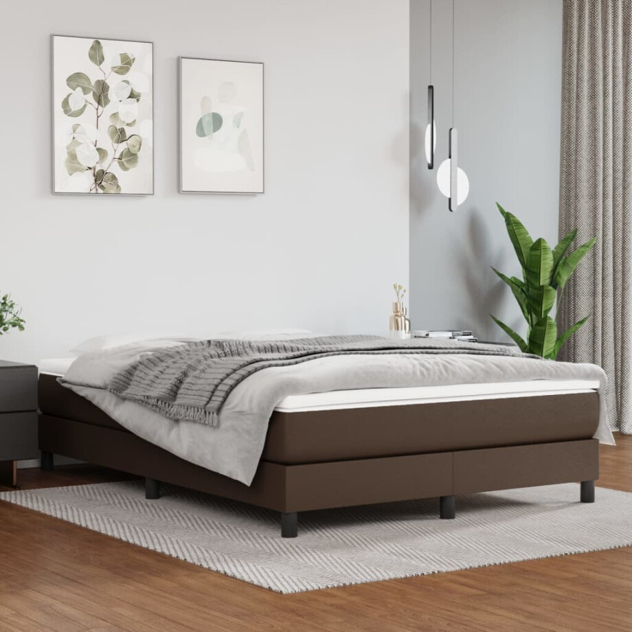 vidaXL Boxspring bed kunstleer bruin 140x200 cm afbeelding 1