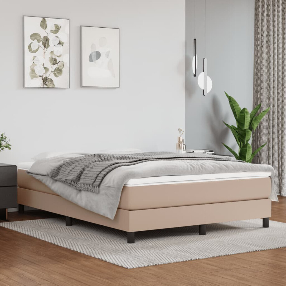 vidaXL Boxspring bed kunstleer cappuccinokleurig 140x200 cm vidaXL Boxspring bed kunstleer cappuccinokleurig 140x200 cm afbeelding 1