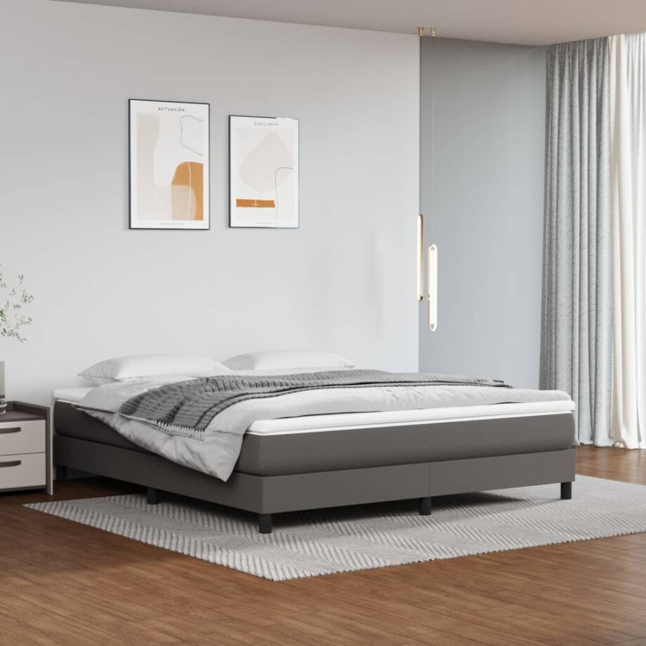 vidaXL Boxspring bed kunstleer grijs 160x200 cm afbeelding 1