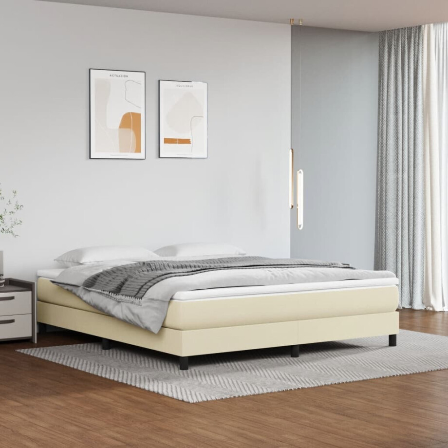vidaXL Boxspring bed kunstleer crèmekleurig 180x200 cm vidaXL Boxspring bed kunstleer crèmekleurig 180x200 cm afbeelding 1