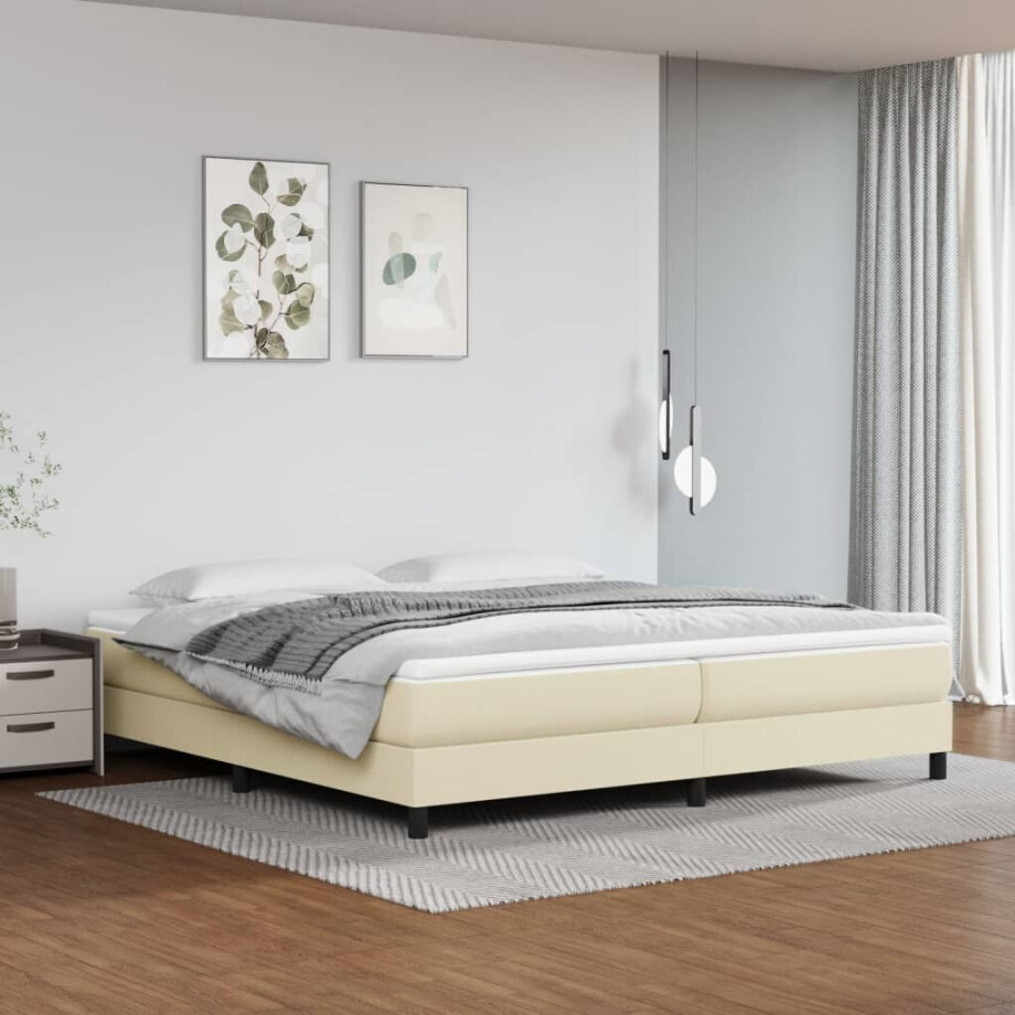 vidaXL Boxspring bed kunstleer crèmekleurig 200x200 cm afbeelding 1