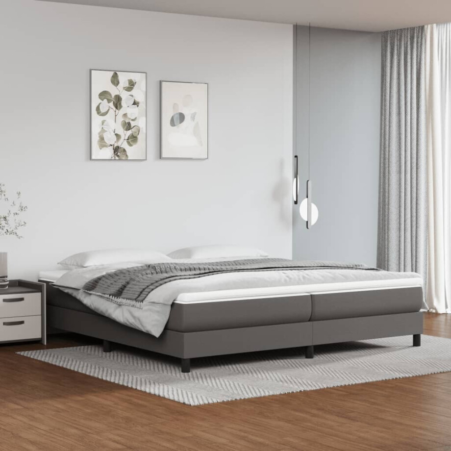 vidaXL Boxspring bed kunstleer grijs 200x200 cm afbeelding 1