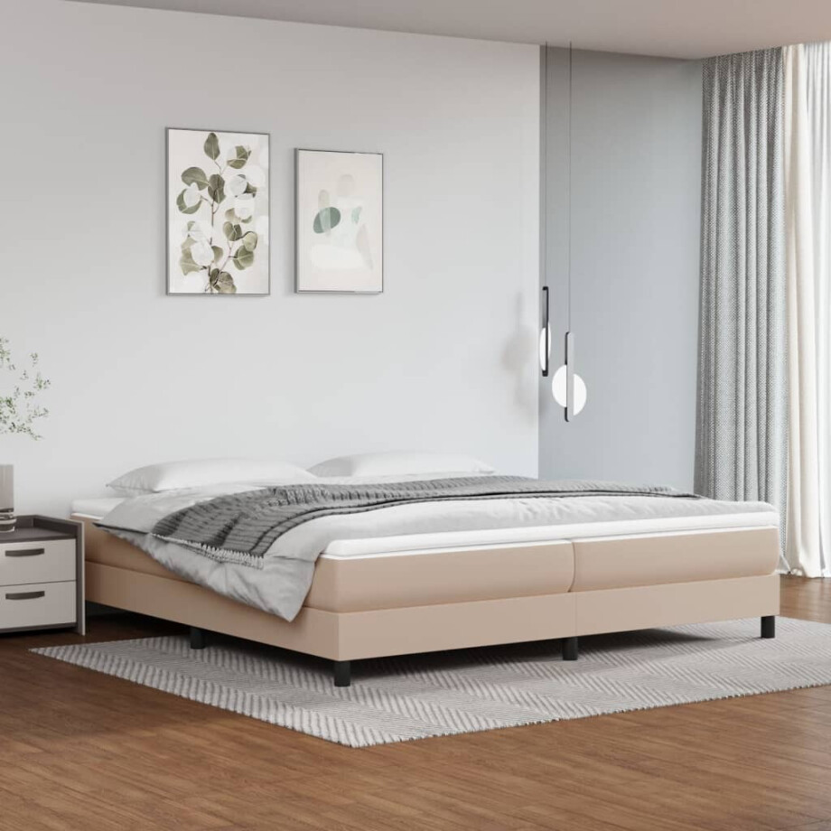 vidaXL Boxspring bed kunstleer cappuccinokleurig 200x200 cm vidaXL Boxspring bed kunstleer cappuccinokleurig 200x200 cm afbeelding 1