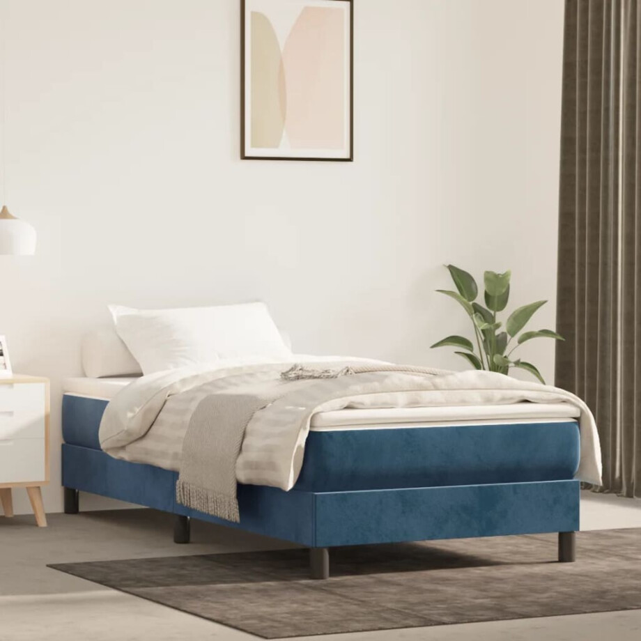 vidaXL Boxspring bed 80x200 cm fluweel donkerblauw afbeelding 1