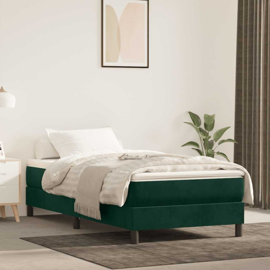 vidaXL Boxspring bed 90x190 cm fluweel donkergroen vidaXL Boxspring bed 90x190 cm fluweel donkergroen afbeelding 1