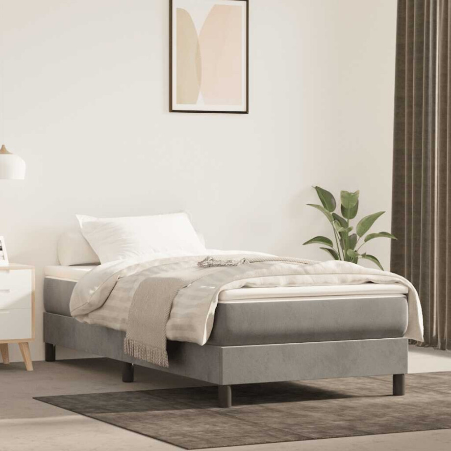 vidaXL Boxspring bed 90x200 cm fluweel lichtgrijs afbeelding 1