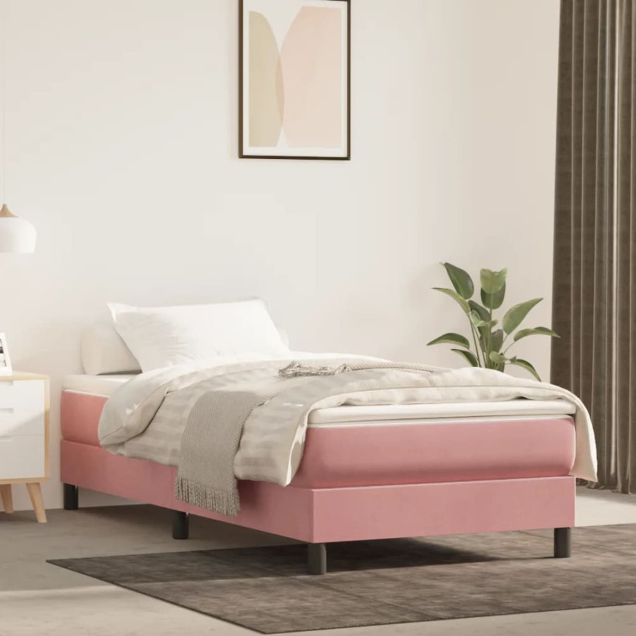 vidaXL Bedframe fluweel roze 90x200 cm afbeelding 1