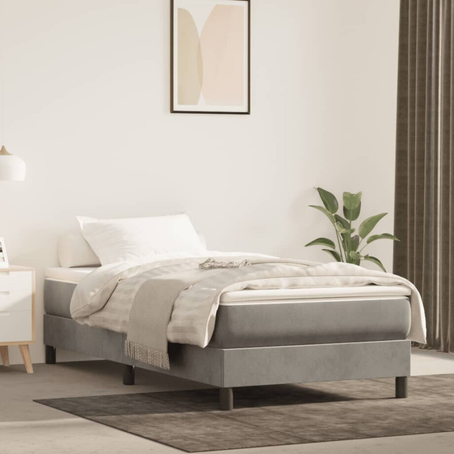 vidaXL Boxspring bed 100x200 cm fluweel lichtgrijs vidaXL Boxspring bed 100x200 cm fluweel lichtgrijs afbeelding 1
