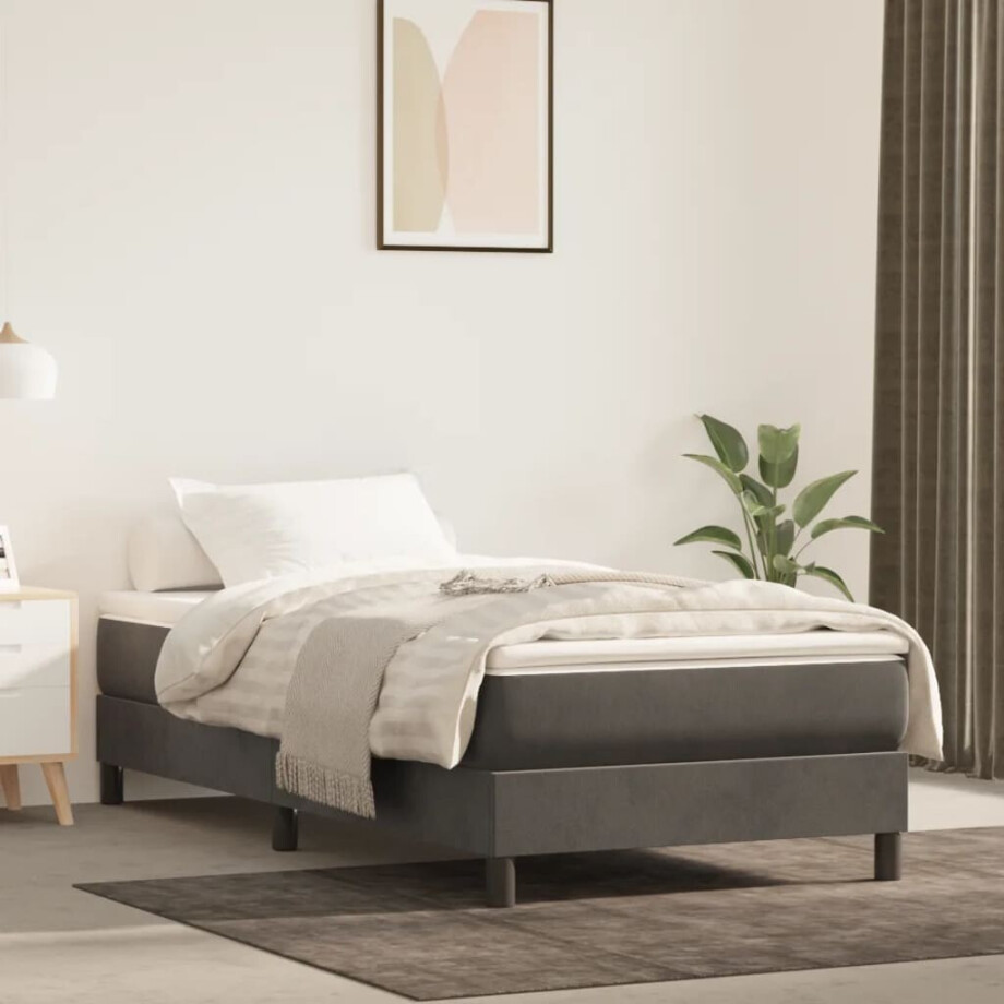 vidaXL Boxspring bed 100x200 cm fluweel donkergrijs vidaXL Boxspring bed 100x200 cm fluweel donkergrijs afbeelding 1
