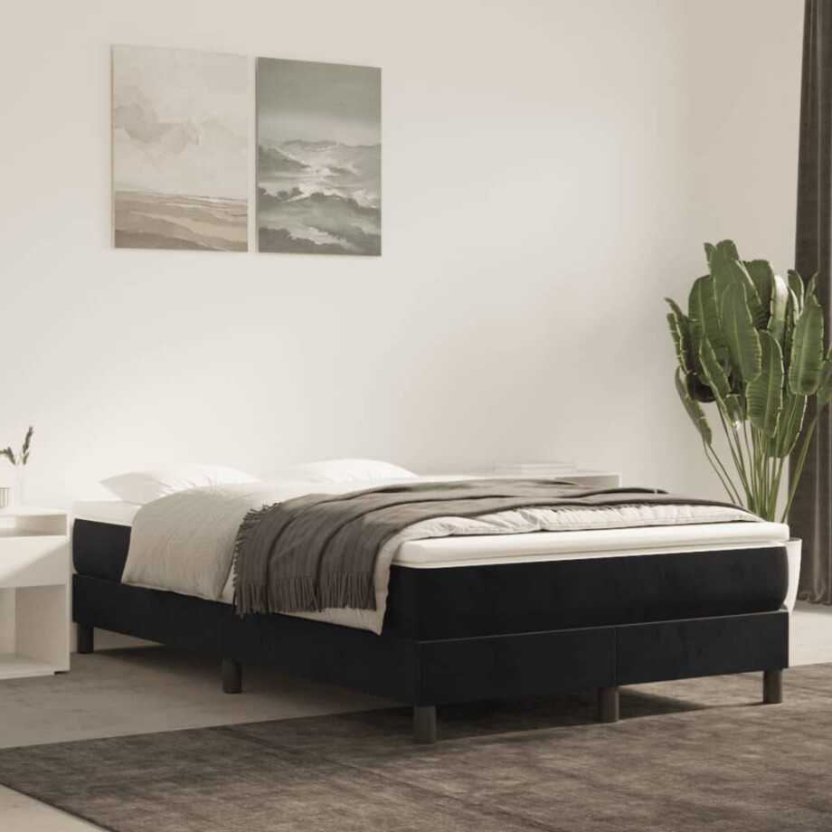 vidaXL Boxspring bed 120x200 cm fluweel zwart vidaXL Boxspring bed 120x200 cm fluweel zwart afbeelding 1