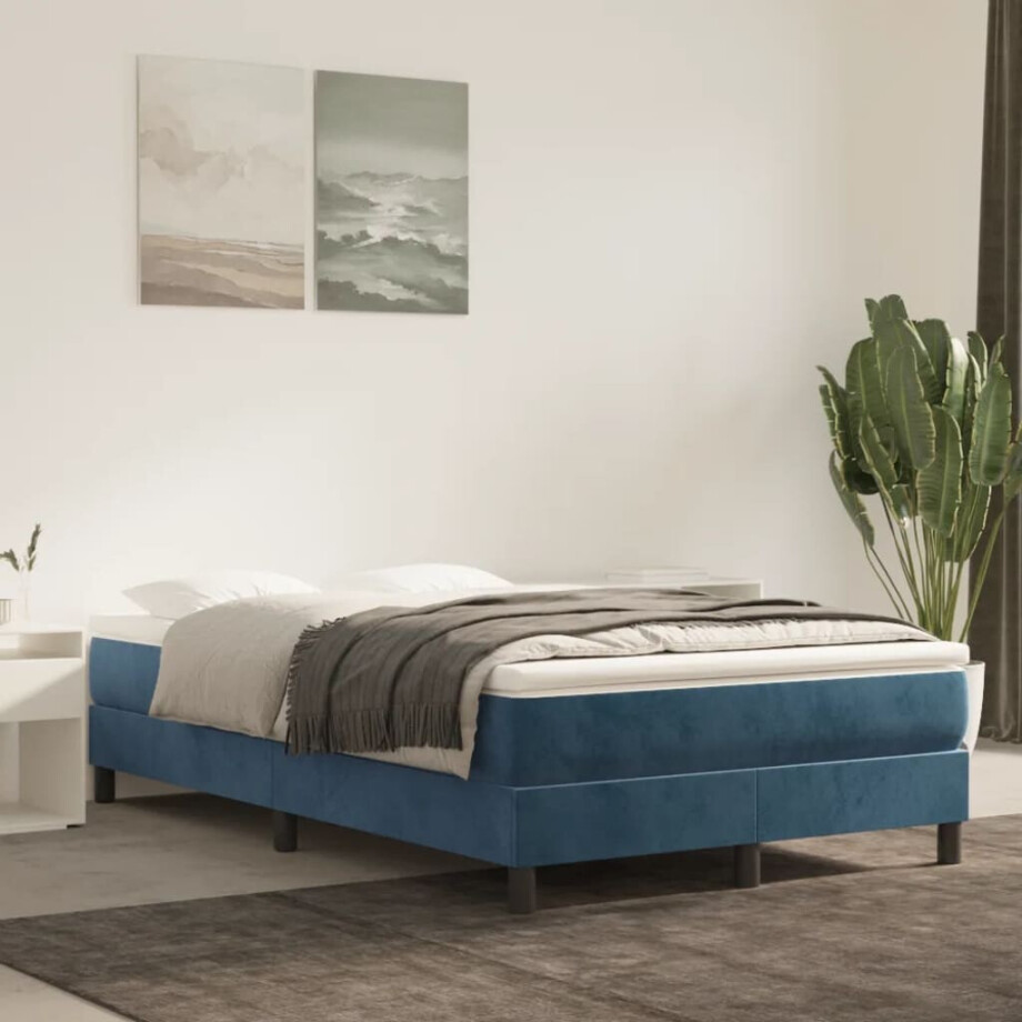 vidaXL Boxspring bed 120x200 cm fluweel donkerblauw afbeelding 1
