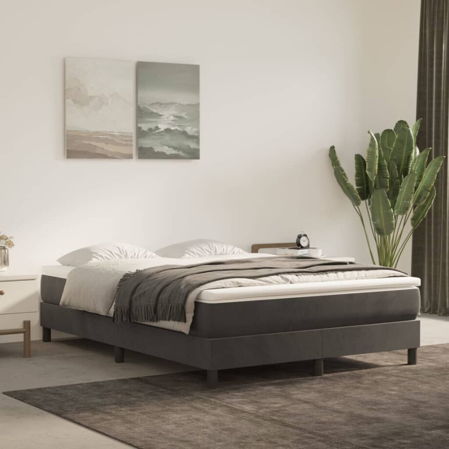 vidaXL Boxspring bed 140x190 cm fluweel donkergrijs vidaXL Boxspring bed 140x190 cm fluweel donkergrijs afbeelding 1