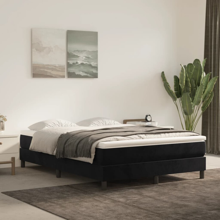 vidaXL Boxspring bed 140x190 cm fluweel zwart afbeelding 1