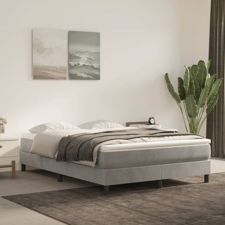 vidaXL Boxspring bed 140x200 cm fluweel lichtgrijs vidaXL Boxspring bed 140x200 cm fluweel lichtgrijs afbeelding 1