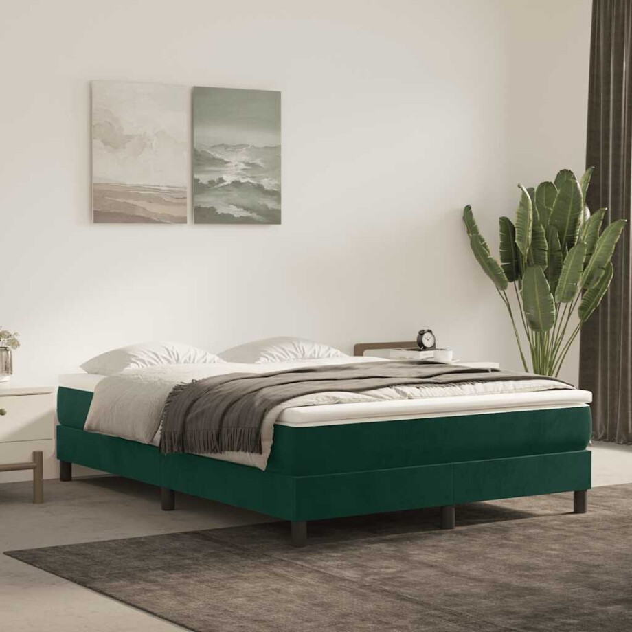 vidaXL Boxspring bed 140x200 cm fluweel donkergroen vidaXL Boxspring bed 140x200 cm fluweel donkergroen afbeelding 1