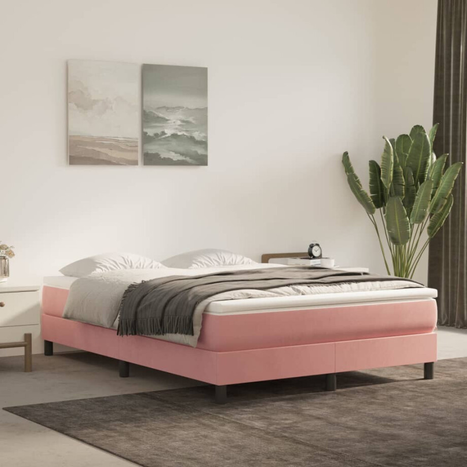 vidaXL Boxspring bed fluweel roze 140x200 cm vidaXL Boxspring bed fluweel roze 140x200 cm afbeelding 1