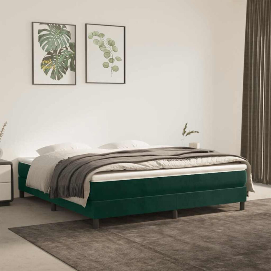vidaXL Boxspring bed 160x200 cm fluweel donkergroen afbeelding 1