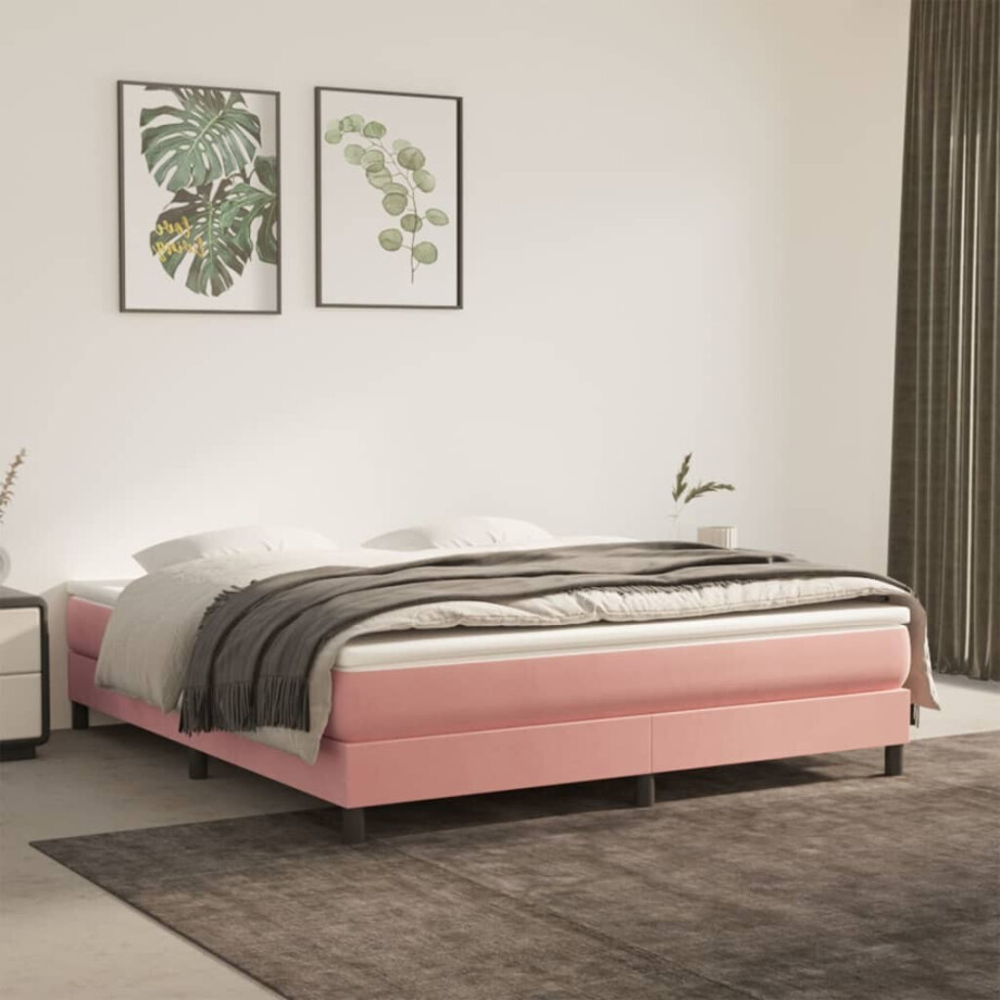 vidaXL Boxspring bed fluweel roze 160x200 cm afbeelding 1