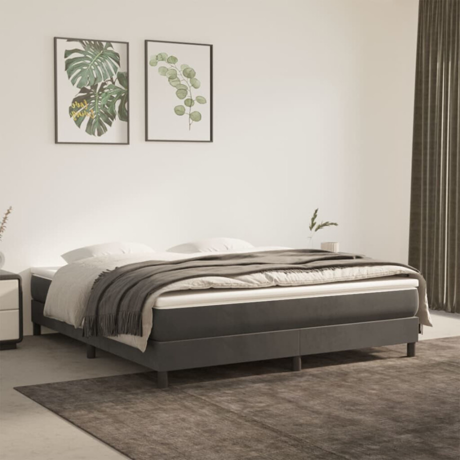 vidaXL Boxspring bed 180x200 cm fluweel donkergrijs vidaXL Boxspring bed 180x200 cm fluweel donkergrijs afbeelding 1