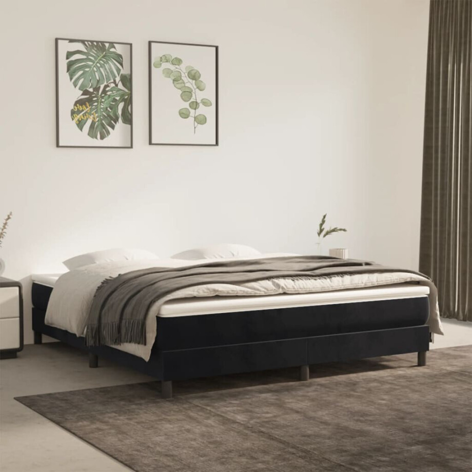 vidaXL Boxspring bed 180x200 cm fluweel zwart vidaXL Boxspring bed 180x200 cm fluweel zwart afbeelding 1