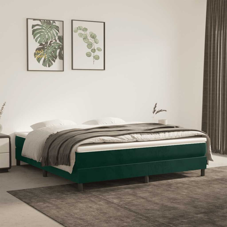 vidaXL Boxspring bed 180x200 cm fluweel donkergroen vidaXL Boxspring bed 180x200 cm fluweel donkergroen afbeelding 1