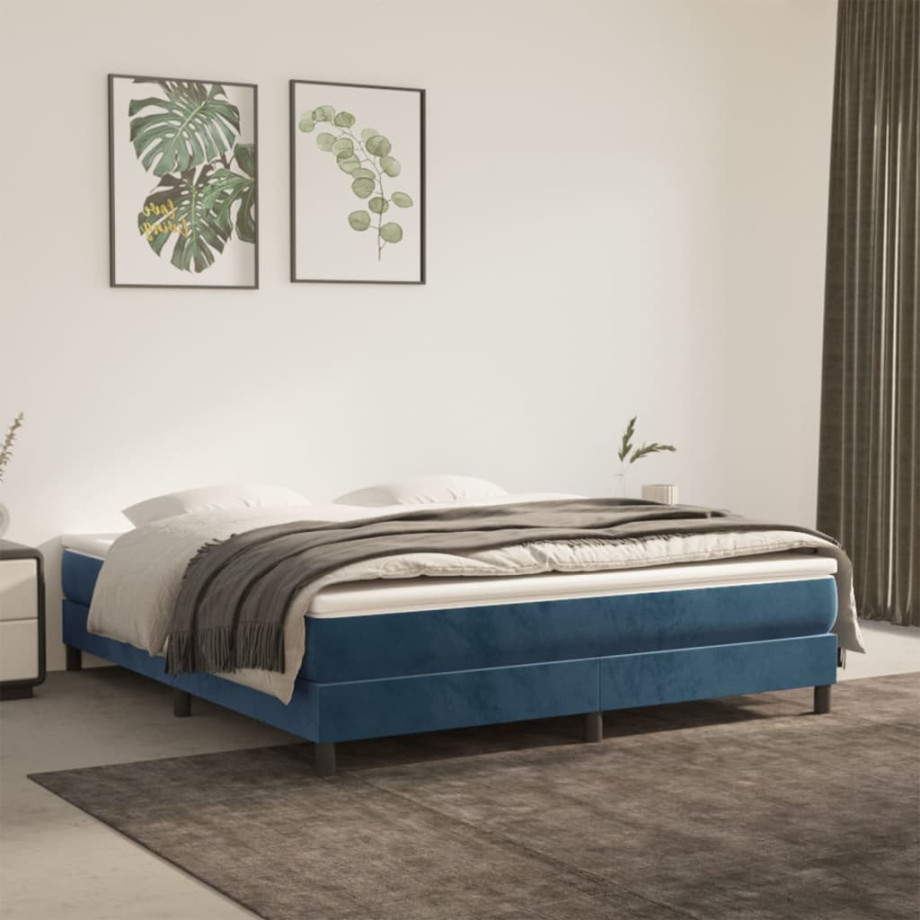 vidaXL Bedframe zonder matras 180x200 cm fluweel donkerblauw afbeelding 1