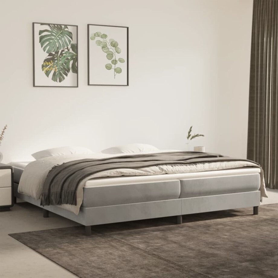 vidaXL Boxspring bed 200x200 cm fluweel lichtgrijs afbeelding 1