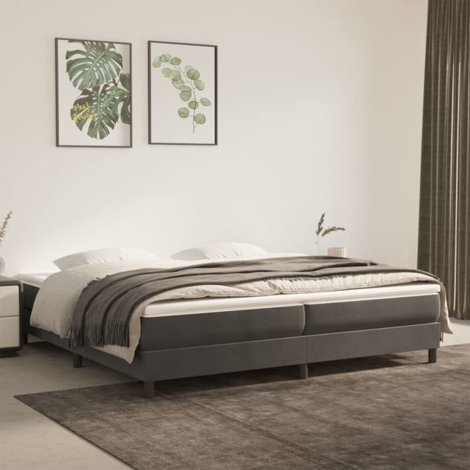 vidaXL Boxspring bed 200x200 cm fluweel donkergrijs afbeelding 1