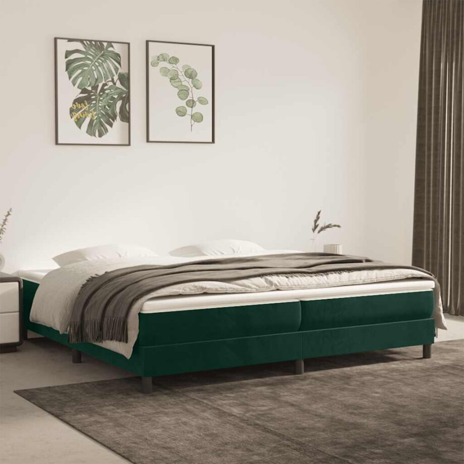 vidaXL Boxspring bed 200x200 cm fluweel donkergroen vidaXL Boxspring bed 200x200 cm fluweel donkergroen afbeelding 1