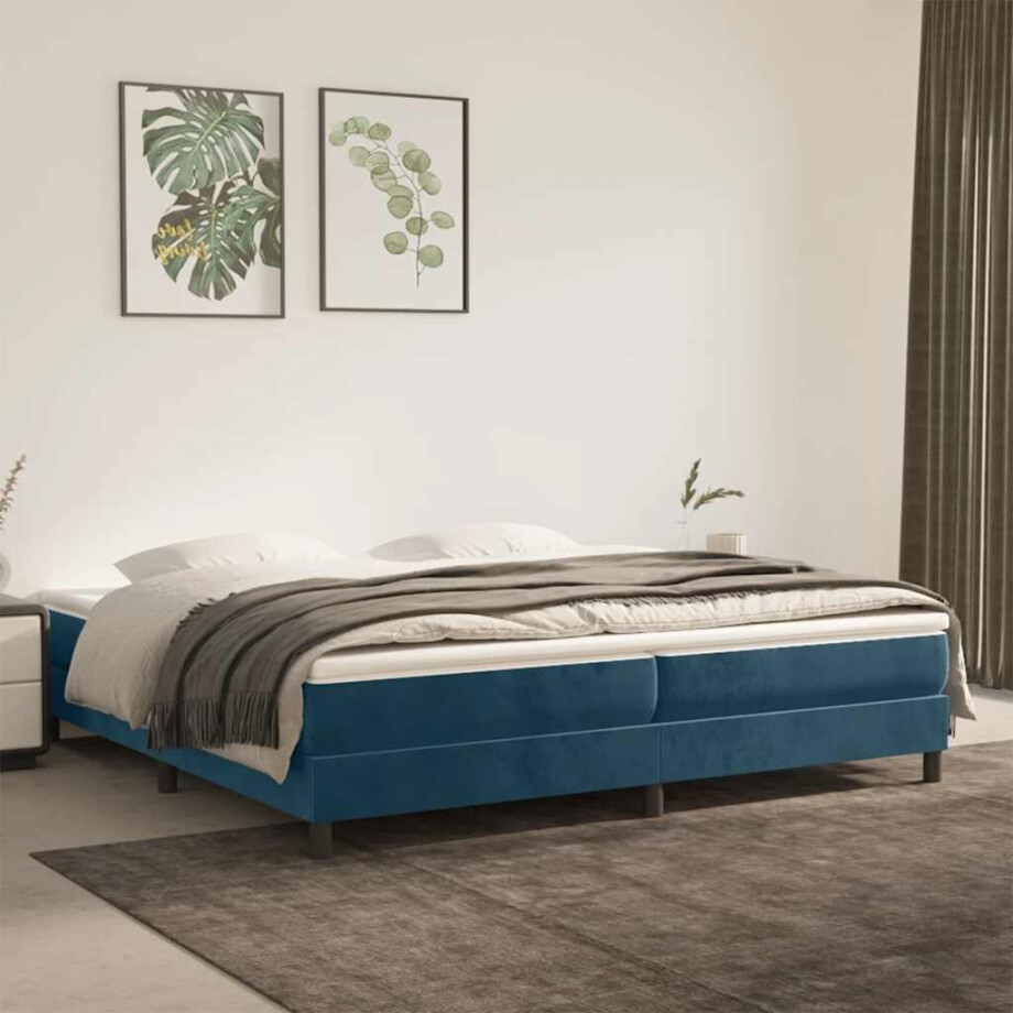 vidaXL Boxspring bed 200x200 cm fluweel donkerblauw afbeelding 1