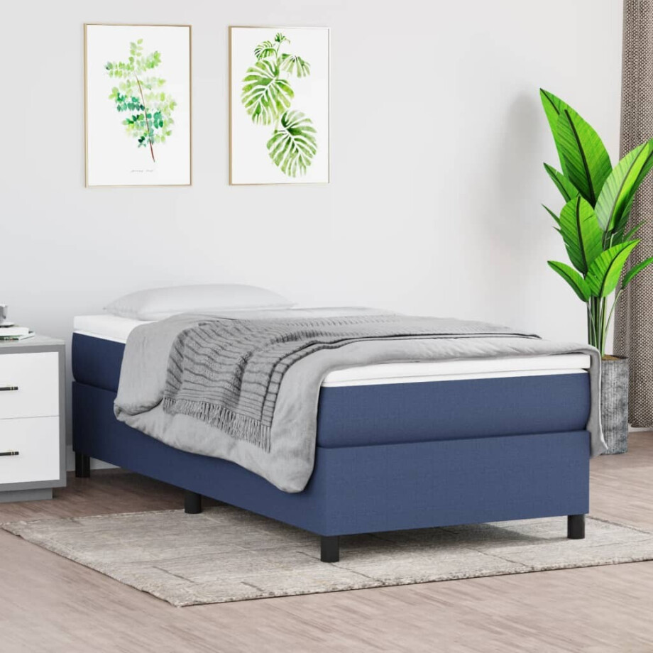 vidaXL Boxspring bed 90x200 cm stof blauw vidaXL Boxspring bed 90x200 cm stof blauw afbeelding 1