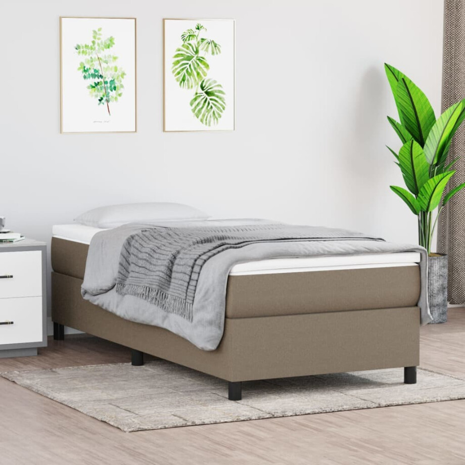 vidaXL Boxspring bed 100x200 cm stof taupe afbeelding 1