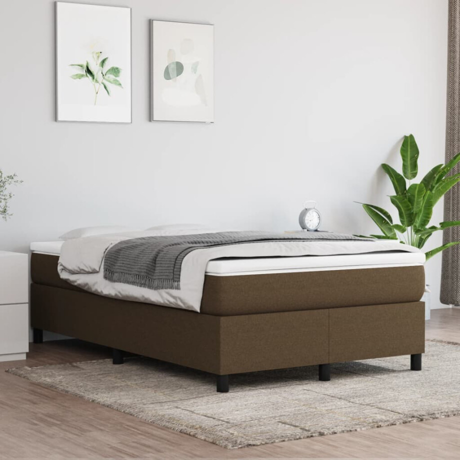 vidaXL Boxspring bed 120x200 cm stof donkerbruin afbeelding 1
