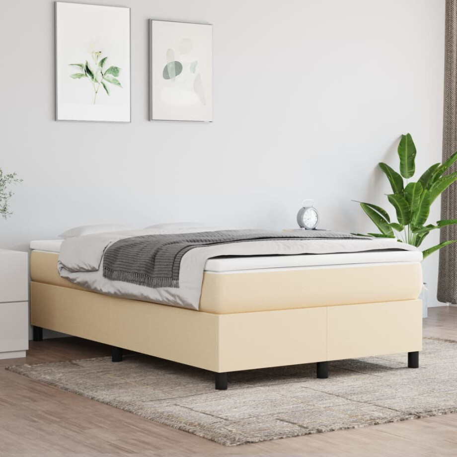 vidaXL Boxspring bed 120x200 cm stof crèmekleurig vidaXL Boxspring bed 120x200 cm stof crèmekleurig afbeelding 1