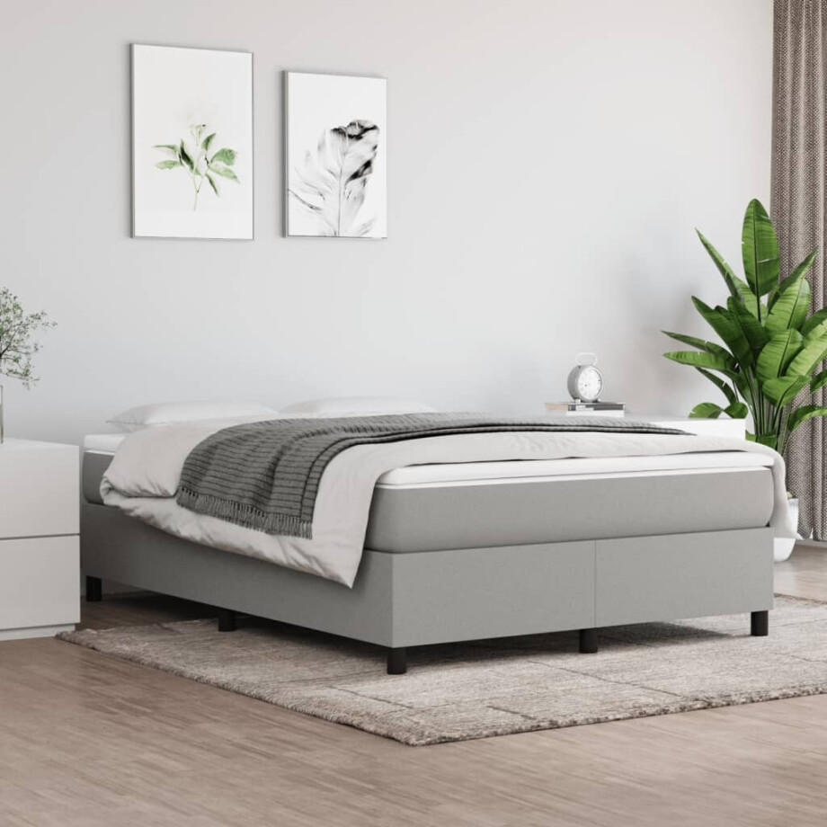 vidaXL Boxspring bed stof lichtgrijs 140x200 cm afbeelding 1