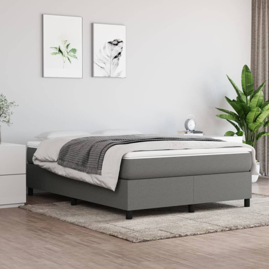 vidaXL Boxspring bed stof donkergrijs 140x200 cm afbeelding 1