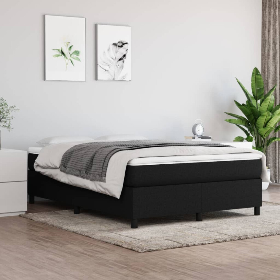 vidaXL Boxspring bed stof zwart 140x200 cm vidaXL Boxspring bed stof zwart 140x200 cm afbeelding 1