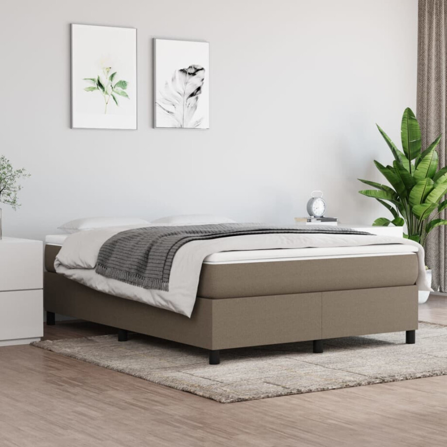 vidaXL Boxspring bed stof taupe 140x200 cm vidaXL Boxspring bed stof taupe 140x200 cm afbeelding 1