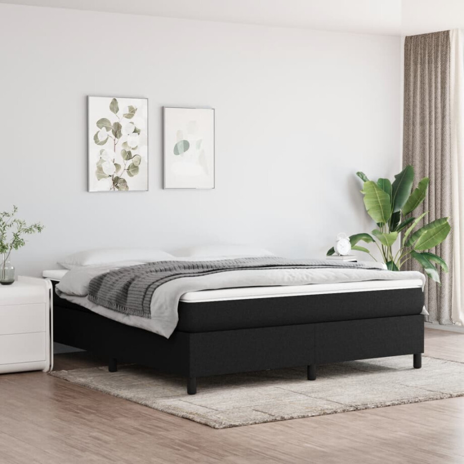 vidaXL Boxspring bed stof zwart 160x200 cm afbeelding 1