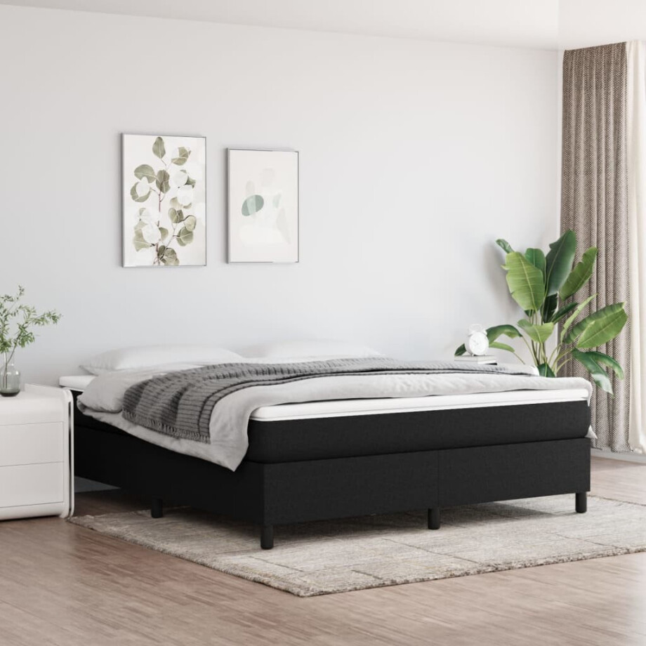 vidaXL Boxspring bed stof zwart 180x200 cm vidaXL Boxspring bed stof zwart 180x200 cm afbeelding 1