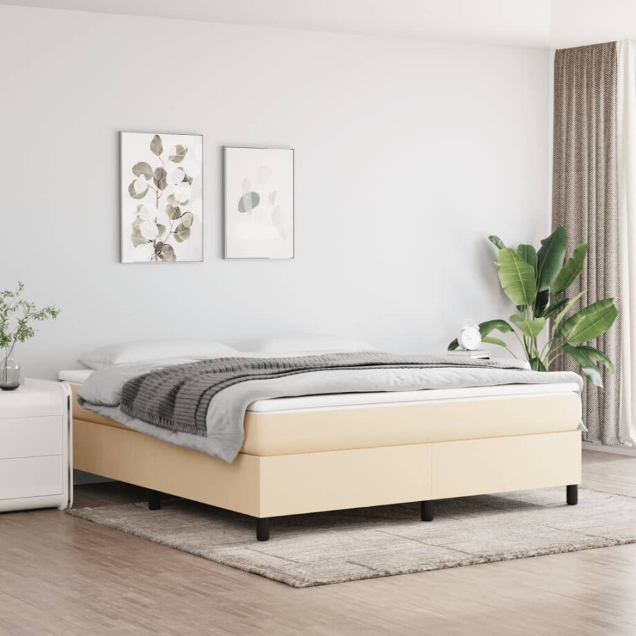 vidaXL Boxspring bed stof crèmekleurig 180x200 cm afbeelding 1