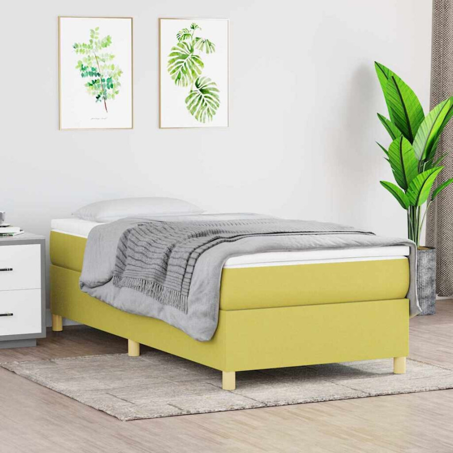 vidaXL Boxspring bed stof groen 90x190 cm vidaXL Boxspring bed stof groen 90x190 cm afbeelding 1