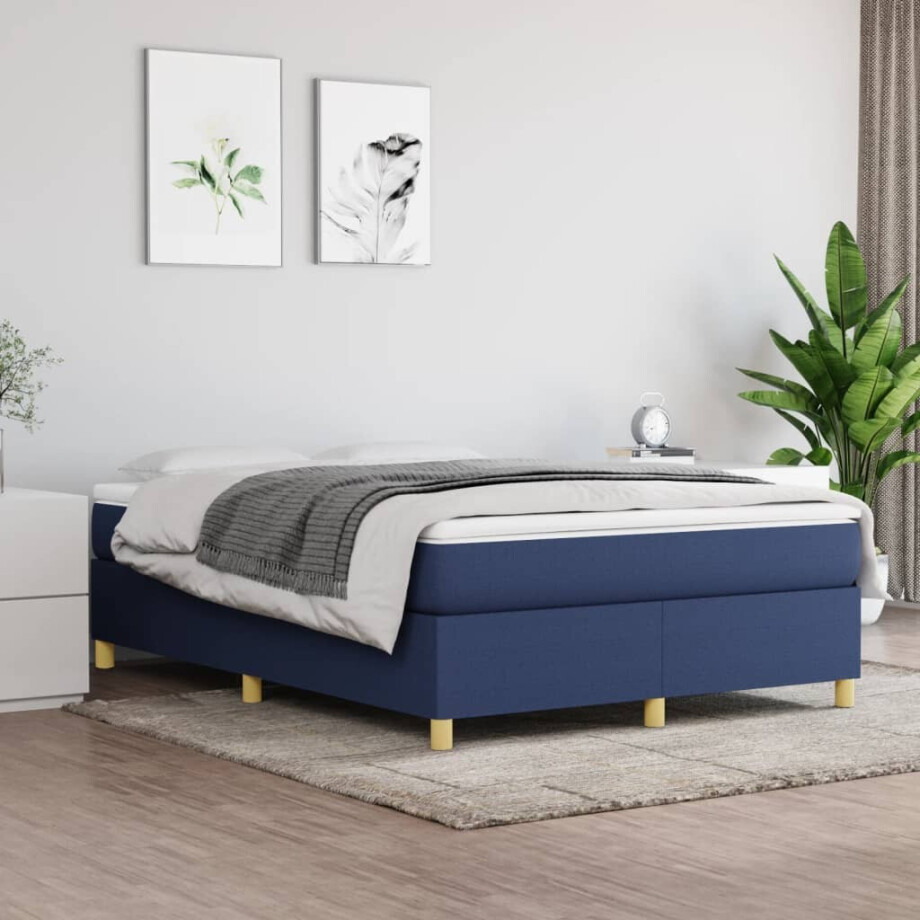 vidaXL Boxspring bed stof blauw 140x190 cm vidaXL Boxspring bed stof blauw 140x190 cm afbeelding 1
