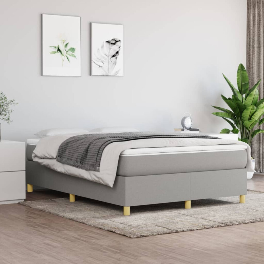vidaXL Boxspring bed stof lichtgrijs 140x200 cm afbeelding 1