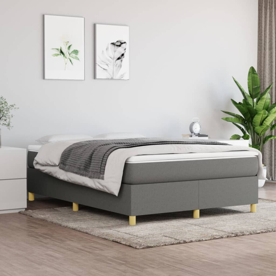 vidaXL Boxspring bed stof donkergrijs 140x200 cm afbeelding 1
