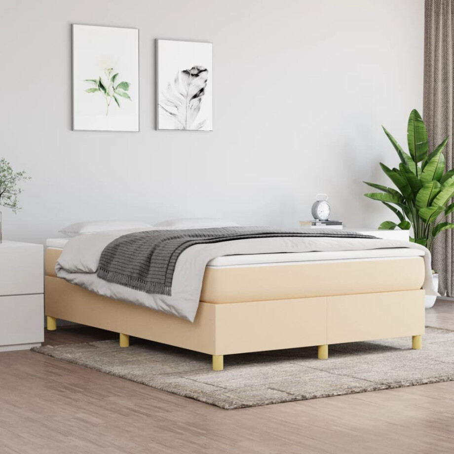 vidaXL Boxspring bed stof crèmekleurig 140x200 cm afbeelding 1
