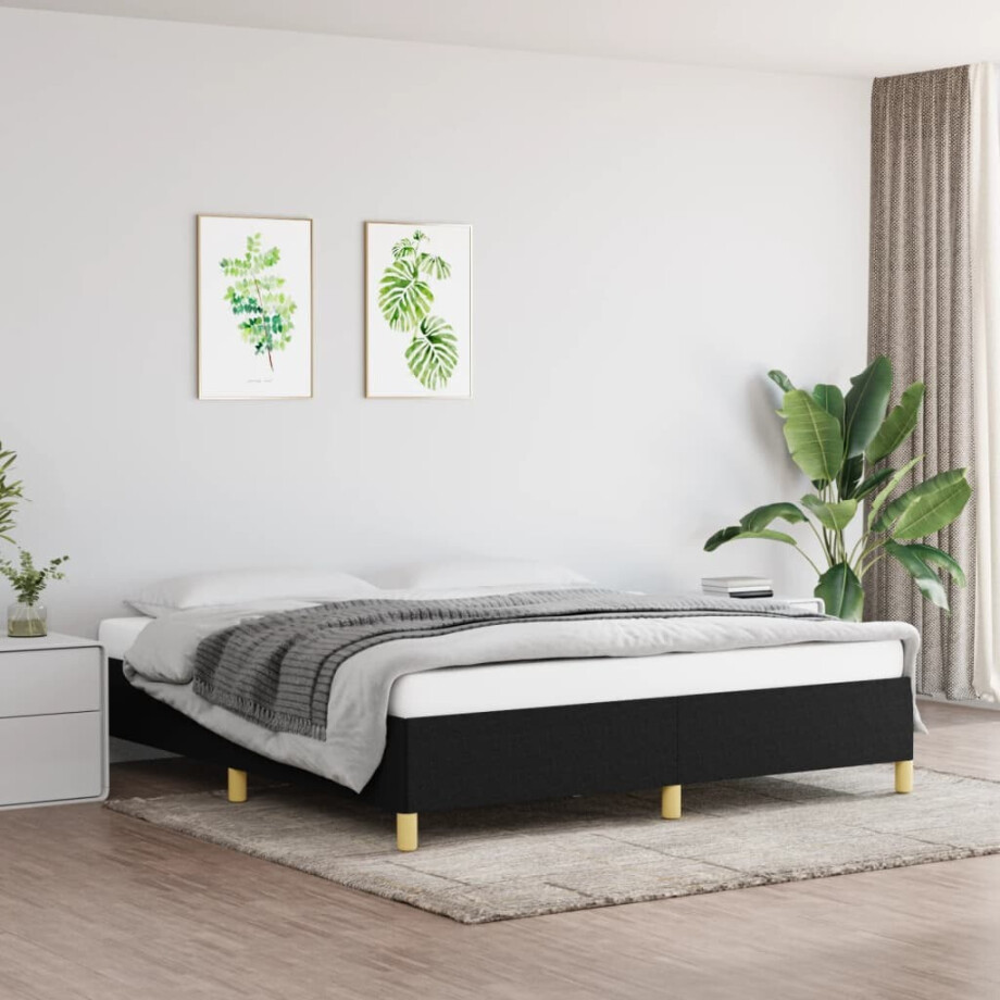 vidaXL Boxspring bed stof zwart 160x200 cm vidaXL Boxspring bed stof zwart 160x200 cm afbeelding 1